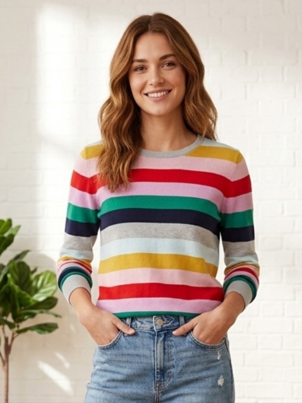 Joules Knitwear Colorful Stripe Cotton Wool Blend Crew Neck Sweater Size 12